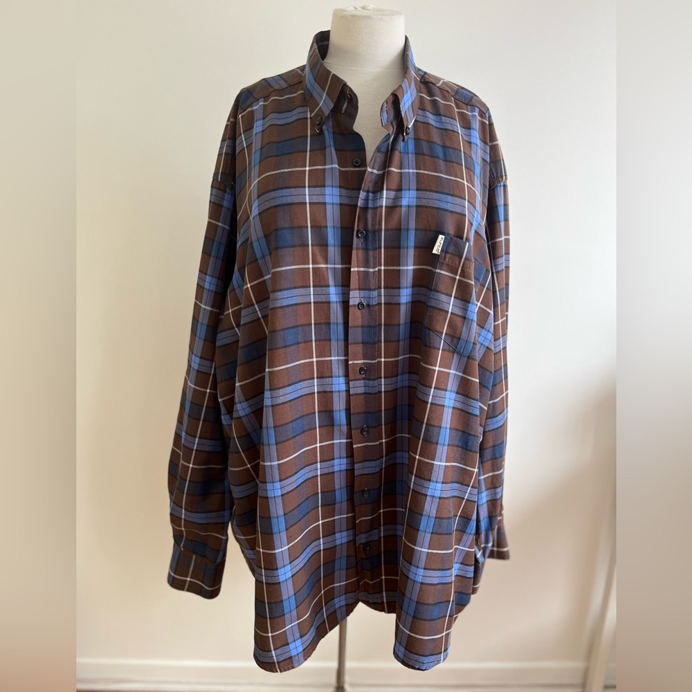 Surco -Turkish Brand 8X  Men’s Plus Size Chocolate, Blue Plaid button-down L/S